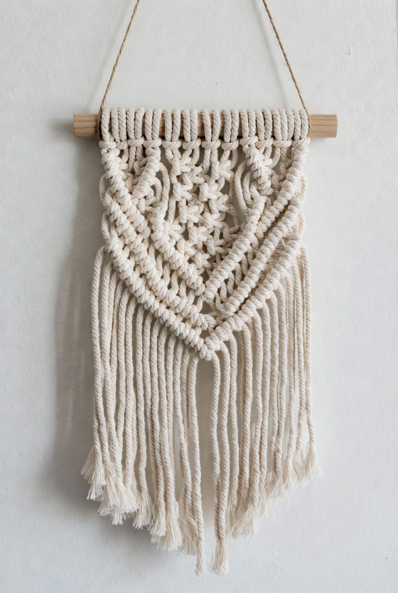 Handwoven macrame wall hanging with natural cotton